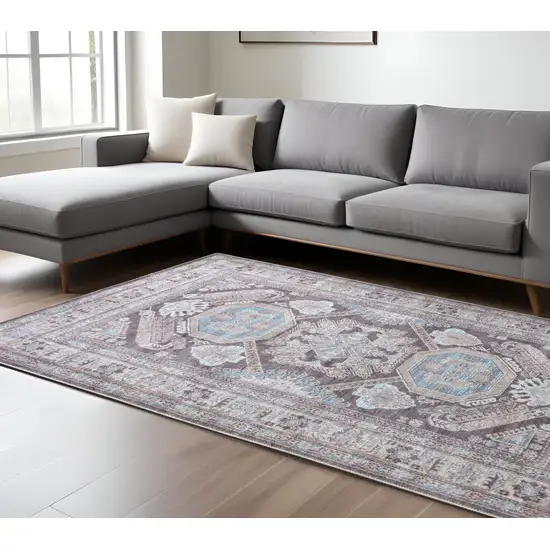 Blue and Gray Floral Area Rug Photo 2