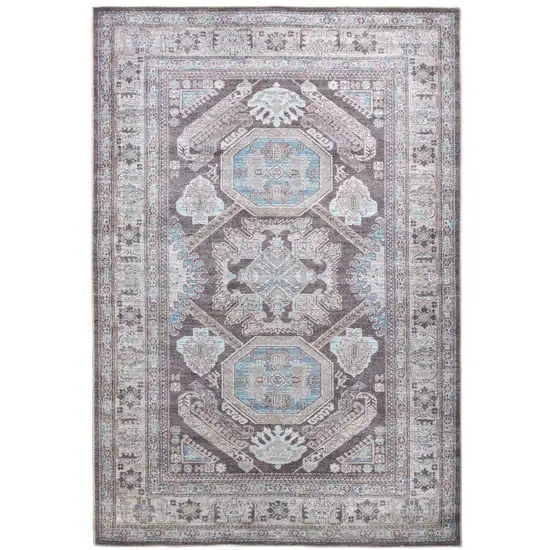 Gray Taupe And Blue Floral Area Rug Photo 2