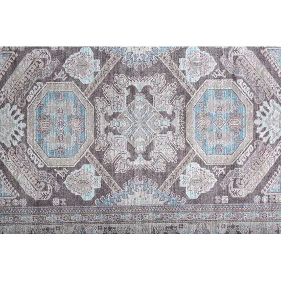 Gray Taupe And Blue Floral Area Rug Photo 5