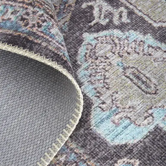 Gray Taupe And Blue Floral Area Rug Photo 9