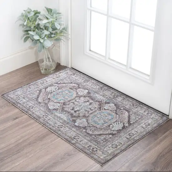 Gray Taupe And Blue Floral Area Rug Photo 2