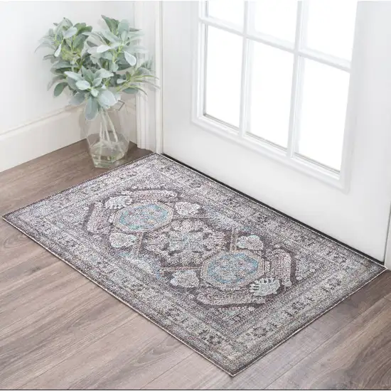 Gray Taupe And Blue Floral Area Rug Photo 1