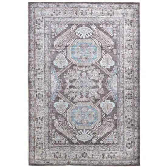 Gray Taupe And Blue Floral Area Rug Photo 1