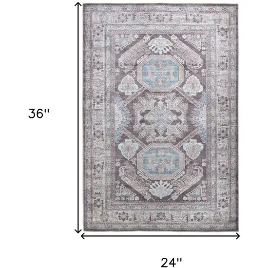 Gray Taupe And Blue Floral Area Rug Photo 4