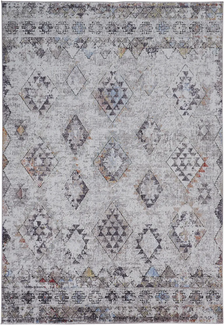 Gray Taupe And Blue Geometric Stain Resistant Area Rug Photo 1