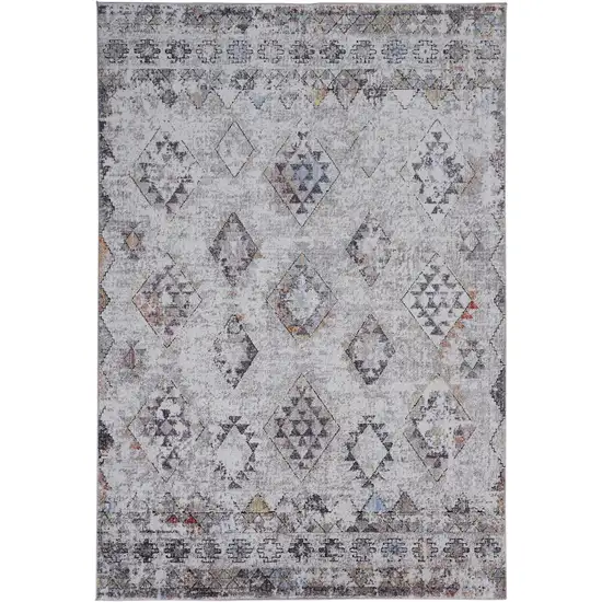 Gray Taupe And Blue Geometric Stain Resistant Area Rug Photo 1