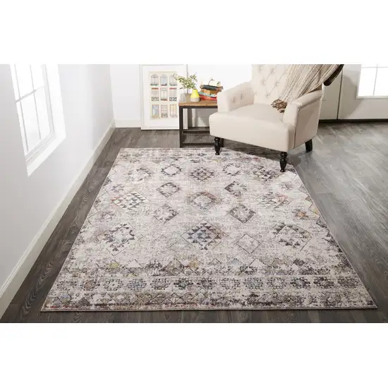 Gray Taupe And Blue Geometric Stain Resistant Area Rug Photo 6