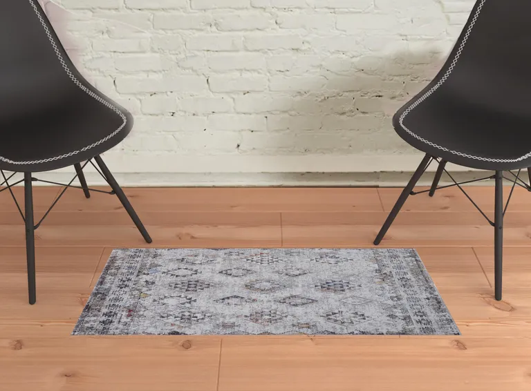 Gray Taupe And Blue Geometric Stain Resistant Area Rug Photo 4