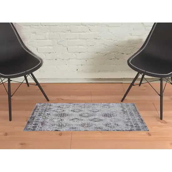 Gray Taupe And Blue Geometric Stain Resistant Area Rug Photo 4