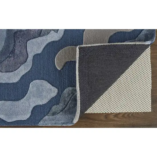 Gray Taupe And Blue Wool Abstract Tufted Handmade Area Rug Photo 3