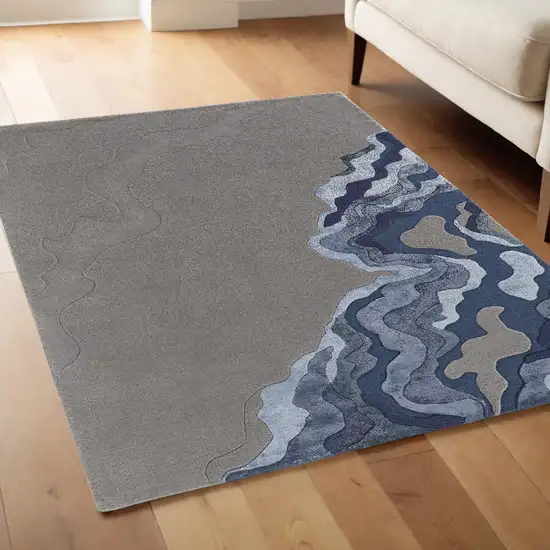 Blue and Gray Wool Abstract Hand Tufted Area Rug Photo 1