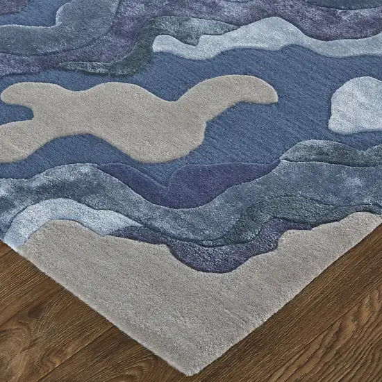 Gray Taupe And Blue Wool Abstract Tufted Handmade Area Rug Photo 7