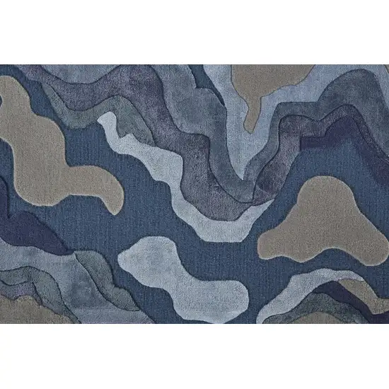 Gray Taupe And Blue Wool Abstract Tufted Handmade Area Rug Photo 9