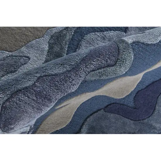 Gray Taupe And Blue Wool Abstract Tufted Handmade Area Rug Photo 5