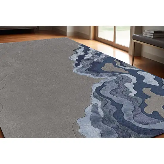 Blue and Gray Wool Abstract Hand Tufted Area Rug Photo 1