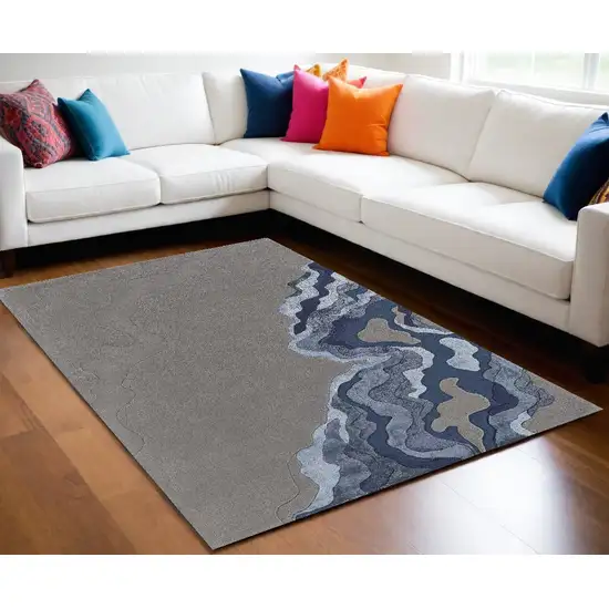 Blue and Gray Wool Abstract Hand Tufted Area Rug Photo 1