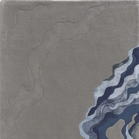 Blue and Gray Wool Abstract Hand Tufted Area Rug Photo 4