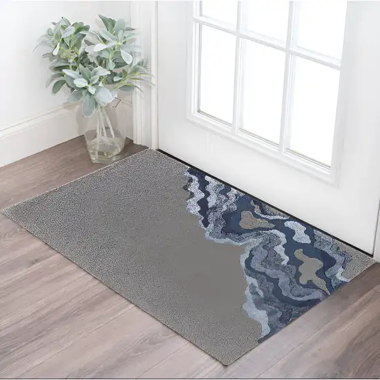 Blue and Gray Wool Abstract Hand Tufted Area Rug Photo 2