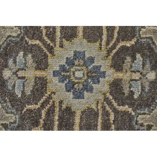 Gray Taupe And Blue Wool Floral Hand Knotted Stain Resistant Area Rug Photo 8