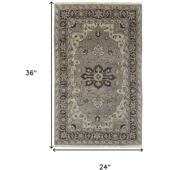 Gray Taupe And Blue Wool Floral Hand Knotted Stain Resistant Area Rug Photo 9