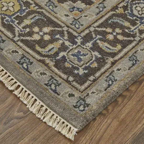 Gray Taupe And Blue Wool Floral Hand Knotted Stain Resistant Area Rug Photo 4