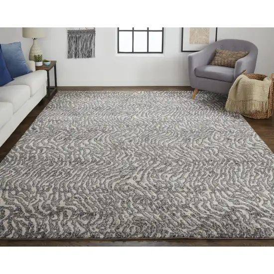 Gray Taupe And Ivory Abstract Power Loom Stain Resistant Area Rug Photo 5