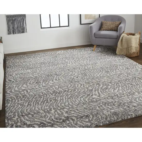 Gray Taupe And Ivory Abstract Power Loom Stain Resistant Area Rug Photo 3