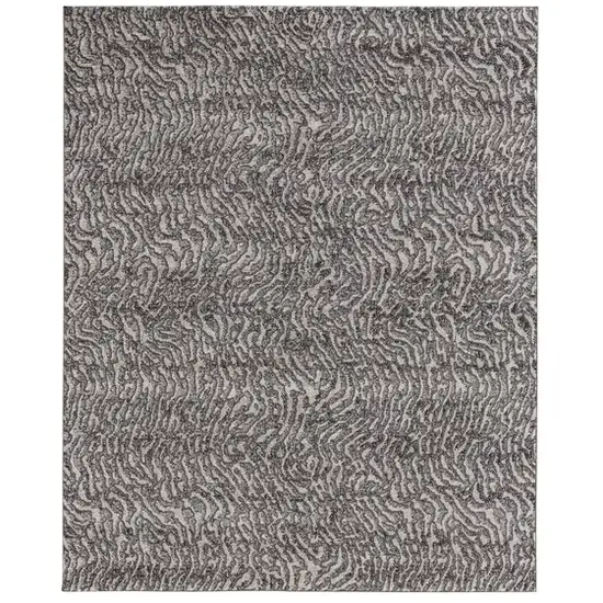 Gray and Ivory Abstract Power Loom Area Rug Photo 2