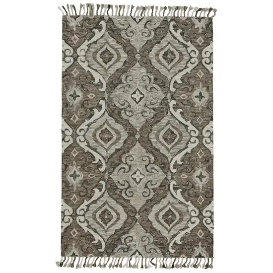 Gray Taupe And Ivory Wool Floral Tufted Handmade Area Rug With Fringe Photo 1