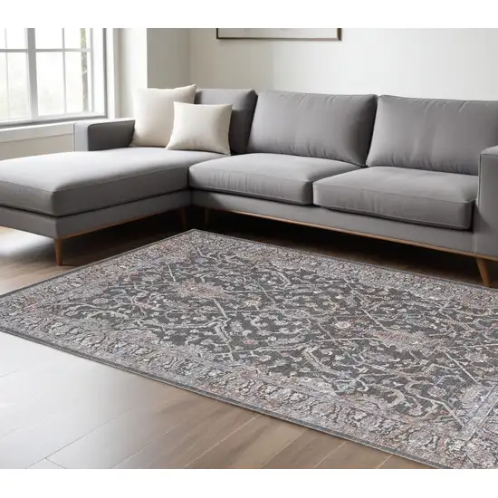 Gray and Ivory Floral Power Loom Area Rug Photo 1