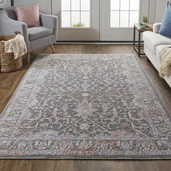 Gray Taupe And Pink Floral Power Loom Area Rug Photo 7