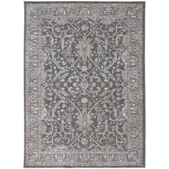 Gray Taupe And Pink Floral Power Loom Area Rug Photo 1