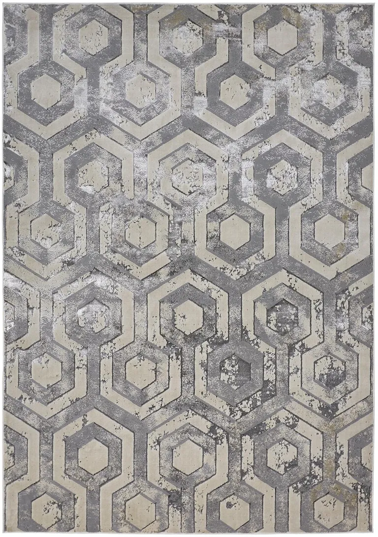 Gray Taupe And Silver Abstract Area Rug Photo 2