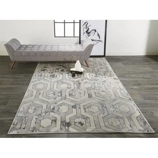 Gray Taupe And Silver Abstract Stain Resistant Area Rug Photo 6