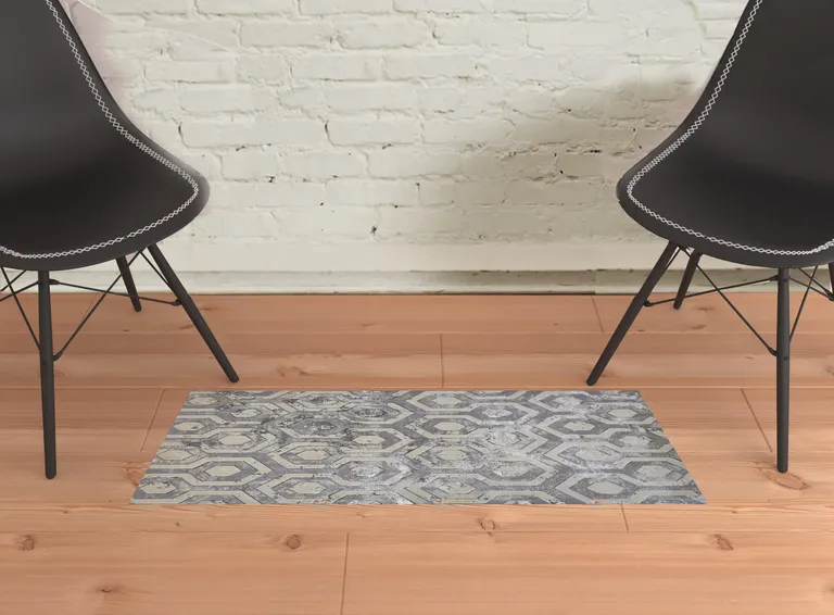 Gray Taupe And Silver Abstract Stain Resistant Area Rug Photo 4