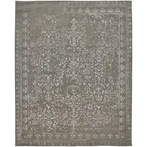 Photo of Gray Taupe And Silver Wool Floral Tufted Handmade Distressed Area Rug