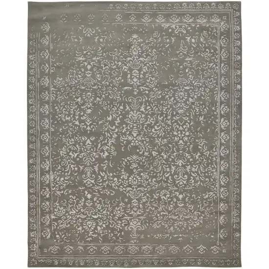 Gray Taupe And Silver Wool Floral Tufted Handmade Distressed Area Rug Photo 1