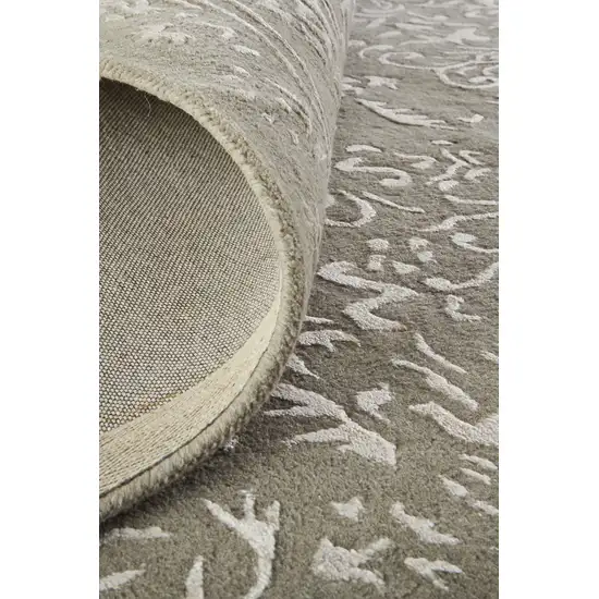 Gray Taupe And Silver Wool Floral Tufted Handmade Distressed Area Rug Photo 5