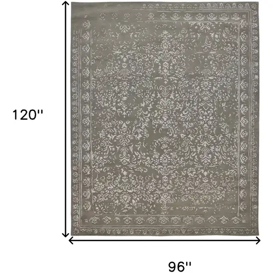 Gray Taupe And Silver Wool Floral Tufted Handmade Distressed Area Rug Photo 10