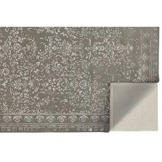 Gray Taupe And Silver Wool Floral Tufted Handmade Distressed Area Rug Photo 4