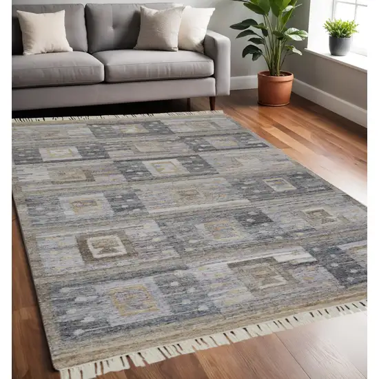 Gray Geometric Hand Woven Area Rug With Fringe Photo 1