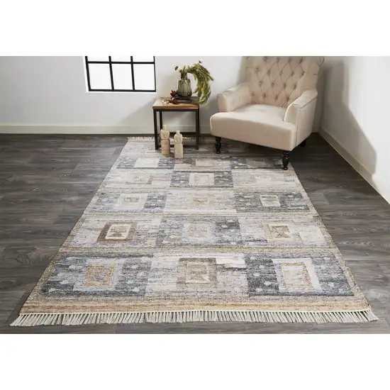 Gray Taupe And Tan Geometric Hand Woven Stain Resistant Area Rug With Fringe Photo 6