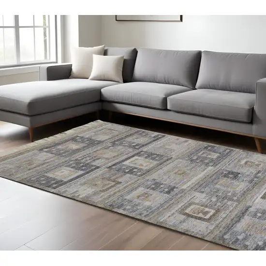 Gray Geometric Hand Woven Area Rug With Fringe Photo 1