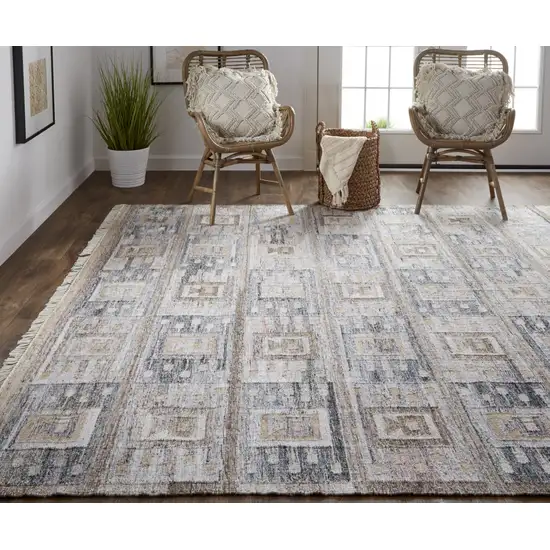 Gray Taupe And Tan Geometric Hand Woven Stain Resistant Area Rug With Fringe Photo 8