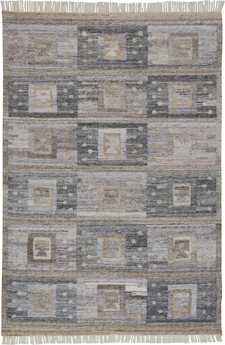 Gray Taupe And Tan Geometric Hand Woven Stain Resistant Area Rug With Fringe Photo 2