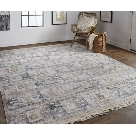 Gray Taupe And Tan Geometric Hand Woven Stain Resistant Area Rug With Fringe Photo 7