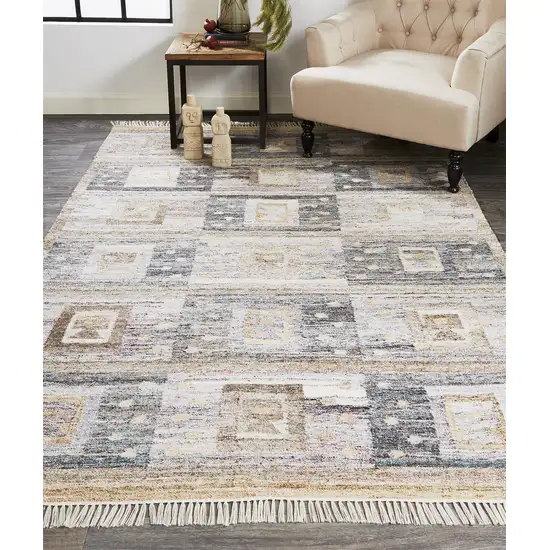 Gray Taupe And Tan Geometric Hand Woven Stain Resistant Area Rug With Fringe Photo 9