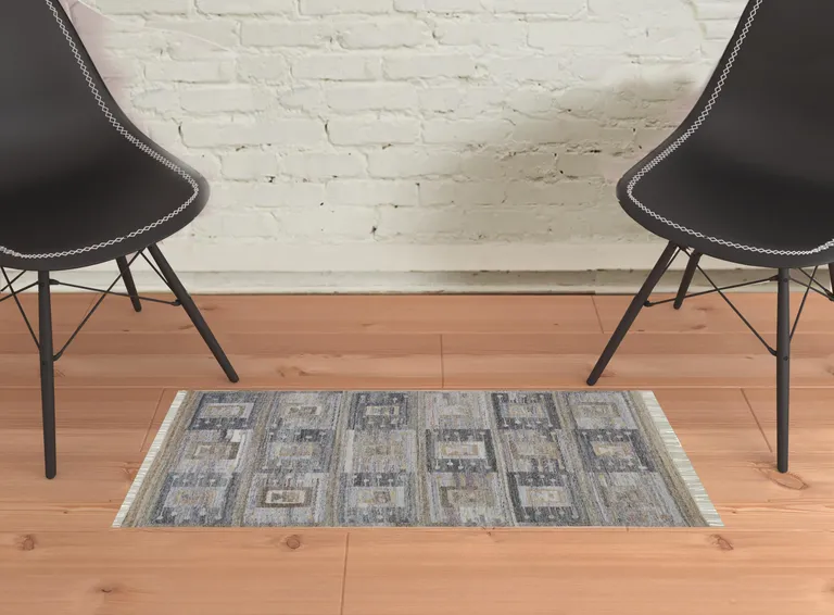 Gray Taupe And Tan Geometric Hand Woven Stain Resistant Area Rug With Fringe Photo 4