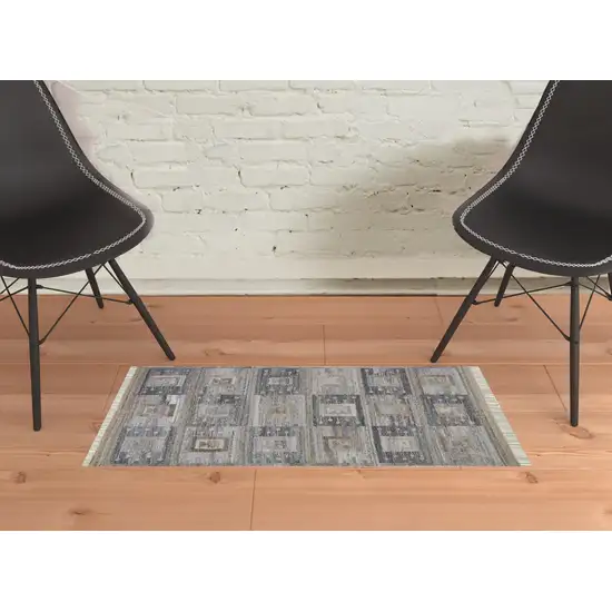 Gray Taupe And Tan Geometric Hand Woven Stain Resistant Area Rug With Fringe Photo 4