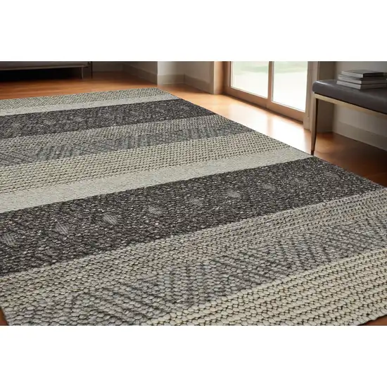 Gray Wool Striped Hand Woven Area Rug Photo 1